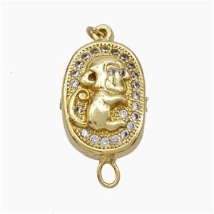 Copper Monkey Connector Pave Zirconia Chinese Zodiac Gold Plated, approx 10-14mm