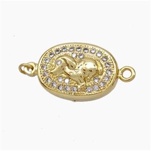 Copper Boar Connector Pave Zirconia Chinese Zodiac Gold Plated, approx 10-14mm