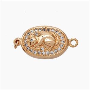 Copper Rat Connector Pave Zirconia Chinese Zodiac Rose Gold, approx 10-14mm