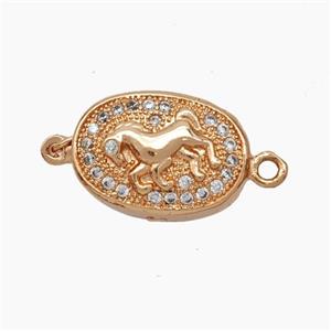 Copper Horse Connector Pave Zirconia Chinese Zodiac Rose Gold, approx 10-14mm