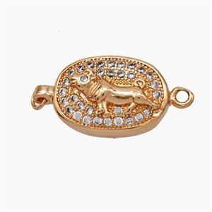 Copper Tiger Connector Pave Zirconia Chinese Zodiac Rose Gold, approx 10-14mm