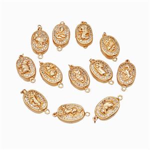 Copper Connector Pave Zirconia Chinese Zodiac Rose Gold Mixed, approx 10-14mm