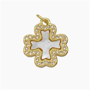 Copper Clover Pendant Micropave Zirconia Shell 18K Gold Plated, approx 16mm