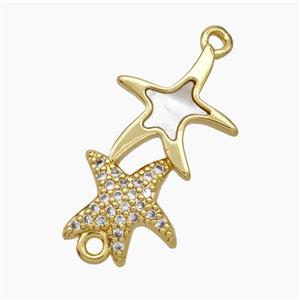 Copper Starfish Connector Micropave Zirconia Shell 18K Gold Plated, approx 13-25mm