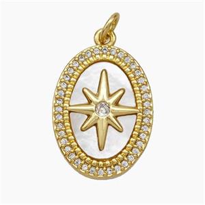 Copper Northstar Pendant Micropave Zirconia Shell Oval 18K Gold Plated, approx 15-20mm