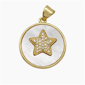 Copper Star Pendant Micropave Zirconia Shell 18K Gold Plated, approx 18mm