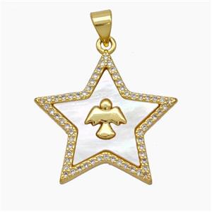 Copper Star Pendant Micropave Zirconia Shell Angel 18K Gold Plated, approx 24mm