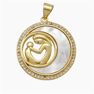 Copper Moon Pendant Micropave Zirconia Shell MOM 18K Gold Plated, approx 22mm