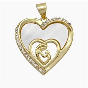 Copper Heart Pendant Micropave Zirconia Shell Baby MOM 18K Gold Plated, approx 21mm