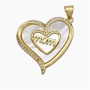 Copper Heart Pendant Micropave Zirconia Shell MOM 18K Gold Plated, approx 24mm