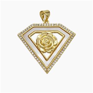 Copper Flower Pendant Micropave Zirconia Shell 18K Gold Plated, approx 23-27mm