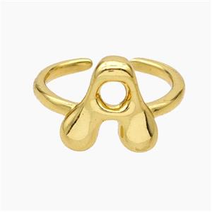 Copper Letter-A Rings Gold Plated, approx 10-15mm, 18mm dia