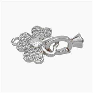 Copper Clover Clasp Pave Zirconia Cord-End Platinum Plated, approx 13mm, 5-12mm