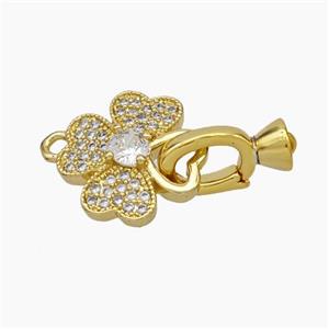 Copper Clover Clasp Pave Zirconia Cord-End Gold Plated, approx 13mm, 5-12mm