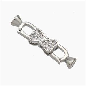 Copper Clasp Pave Zirconia Cord-End Heart Platinum Plated, approx 5-10mm, 5-12mm