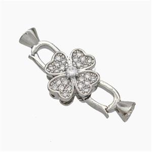 Copper Clasp Pave Zirconia Cord-End Clover Platinum Plated, approx 10mm, 5-12mm