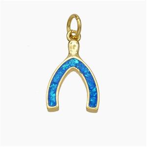 Copper Horseshoe Pendant Pave Blue Fire Opal 18K Gold Plated, approx 10.5-16mm