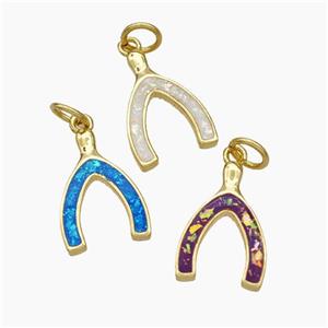 Copper Horseshoe Pendant Pave Fire Opal 18K Gold Plated Mixed, approx 10.5-16mm