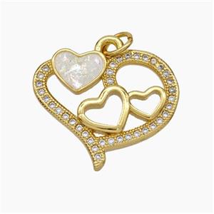 Copper Heart Pendant Pave Zirconia Fire Opal 18K Gold Plated, approx 18-22mm