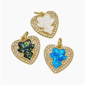 Copper Heart Pendant Pave Zirconia Fire Opal 18K Gold Plated Mixed, approx 15mm