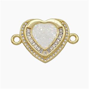 Copper Heart Connector Pave Zirconia Fire Opal 18K Gold Plated, approx 18.5-20mm