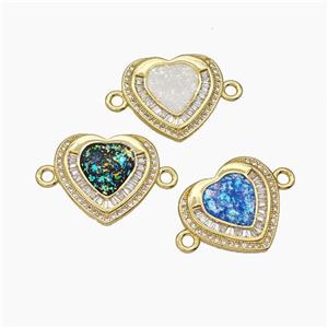 Copper Heart Connector Pave Zirconia Fire Opal 18K Gold Plated Mixed, approx 18.5-20mm