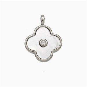 Copper Clover Pendant Pave Shell Platinum Plated, approx 12mm