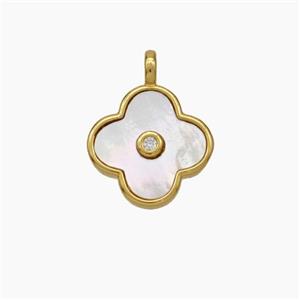 Copper Clover Pendant Pave Shell Gold Plated, approx 12mm