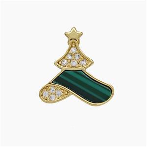 Copper Hat Charms Pendant Pave Zirconia Synthetic Malachite Gold Plated, approx 14-15mm