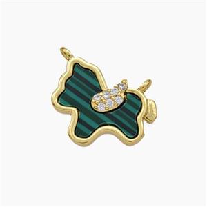 Copper Foal Charms Pendant Pave Zirconia Synthetic Malachite Gold Plated, approx 12-15mm