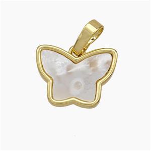 Copper Butterfly Pendant Pave Shell Gold Plated, approx 11-14mm