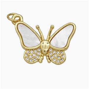 Copper Butterfly Pendant Pave Shell Zirconia Gold Plated, approx 14-20mm