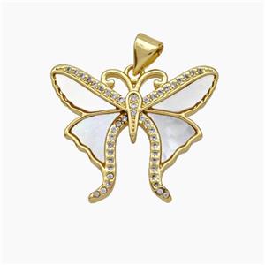 Copper Butterfly Pendant Pave Shell Zirconia Gold Plated, approx 20-25mm