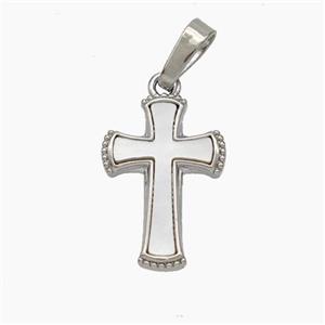 Copper Cross Pendant Pave Shell Platinum Plated, approx 11-16mm