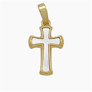 Copper Cross Pendant Pave Shell Gold Plated, approx 11-16mm