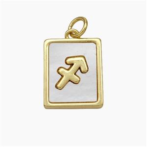 Copper Rectangle Pendant Pave Shell Zodiac Sagittarius 18K Gold Plated, approx 12-15mm