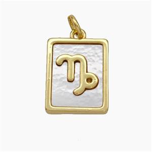 Copper Rectangle Pendant Pave Shell Zodiac Capricorn 18K Gold Plated, approx 12-15mm