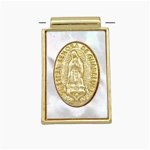 Copper Jesus Pendant Pave Shell 18K Gold Plated, approx 13-20mm