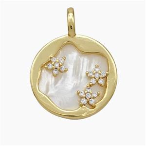 Copper Flower Pendant Pave Shell Zirconia 18K Gold Pated, approx 18mm