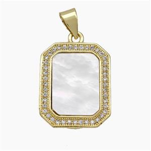 Copper Rectangle Pendant Pave Shell Zirconia 18K Gold Plated, approx 15-18mm