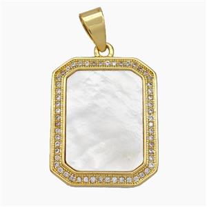 Copper Rectangle Pendant Pave Shell Zirconia 18K Gold Plated, approx 18-22mm