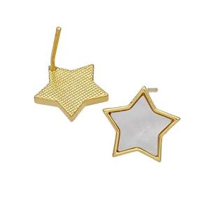 Copper Star Stud Earrings Pave Shell 18K Gold Plated, approx 13mm