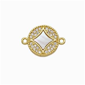 Copper Star Connector Pave Shell Zirconia Circle 18K Gold Plated, approx 11.5mm