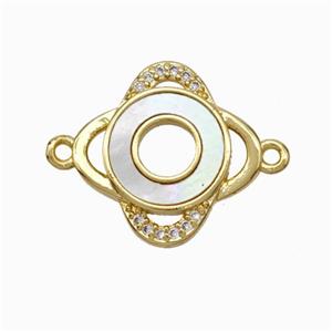 Copper Eye Connector Pave Shell Zirconia 18K Gold Plated, approx 17mm