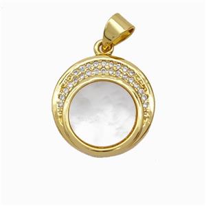 Copper Sun Pendant Pave Shell Zirconia 18K Gold Plated, approx 16mm