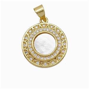 Copper Sun Pendant Pave Shell Zirconia 18K Gold Plated, approx 16mm