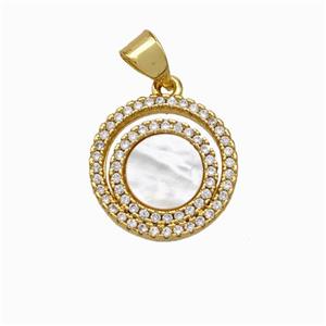 Copper Sun Pendant Pave Shell Zirconia 18K Gold Plated, approx 14.5mm