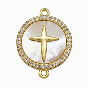 Copper Star Connector Pave Shell Zirconia 18K Gold Plated, approx 18mm