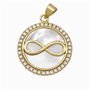 Copper Infinity Pendant Pave Shell Zirconia 18K Gold Plated, approx 22mm