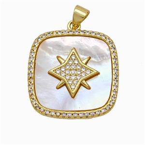 Copper Star Pendant Pave Shell Zirconia 18K Gold Plated, approx 22mm